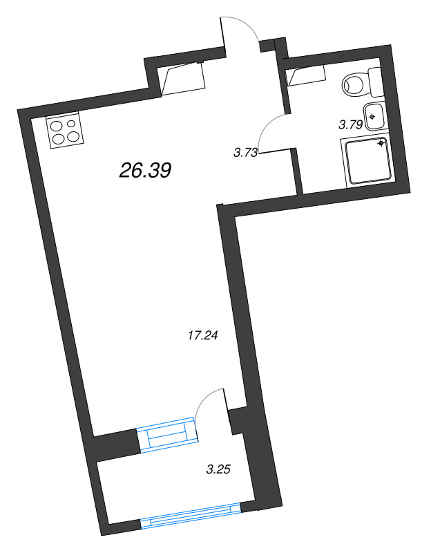 Квартира-студия, 26.39 м² в ЖК "Аквилон РИВА" - планировка, фото №1