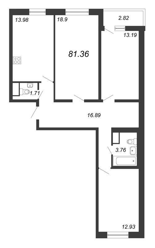 3-комнатная квартира, 81.36 м² в ЖК "Приморский квартал" - планировка, фото №1