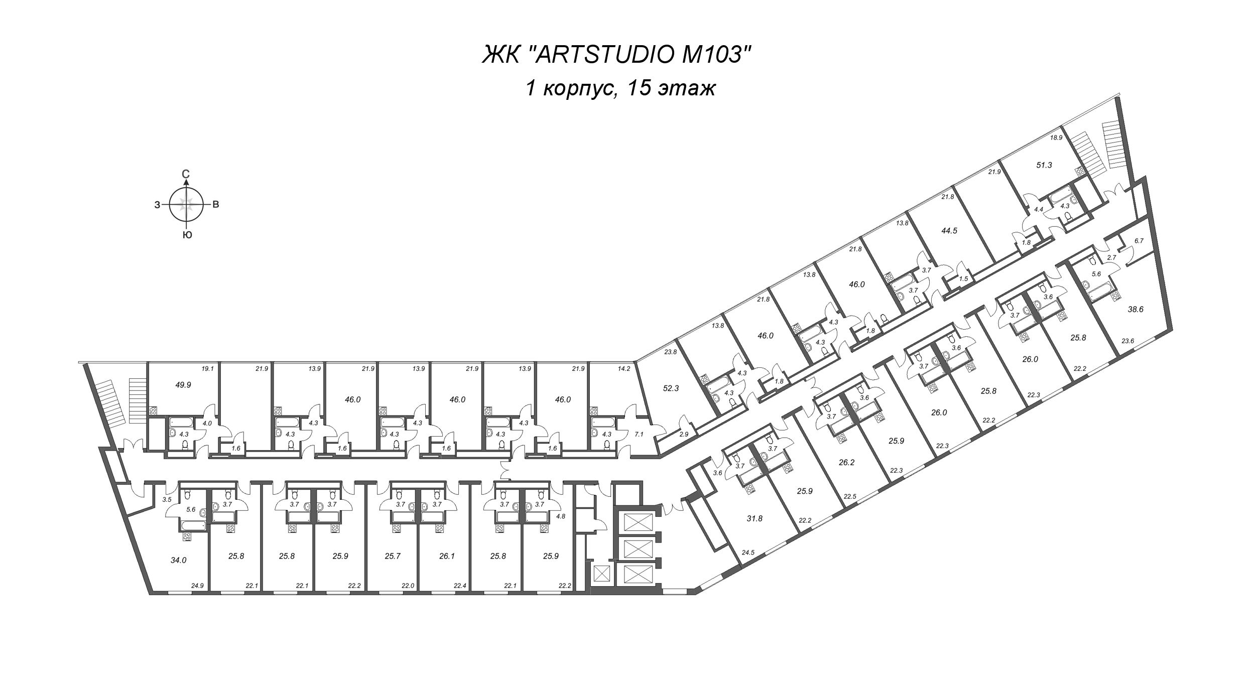 Квартира-студия, 26 м² в ЖК "ARTSTUDIO M103" - планировка этажа