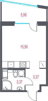 Квартира-студия, 24.09 м² в ЖК "Город-спутник Южный" - планировка, фото №1