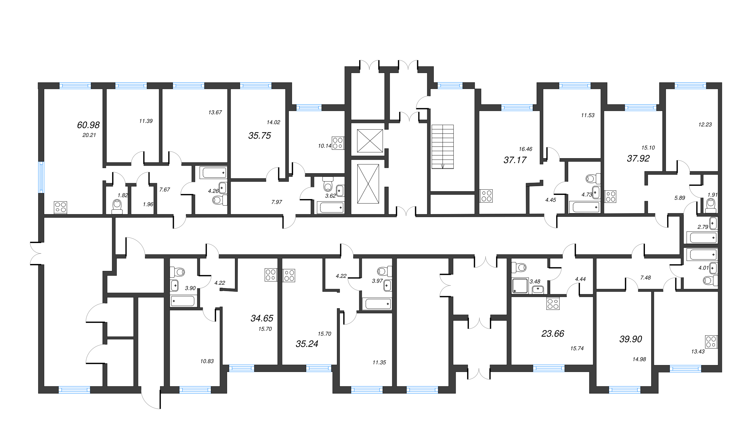 Квартира-студия, 23.66 м² в ЖК "Новые горизонты" - планировка этажа