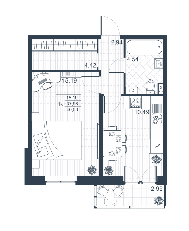 1-комнатная квартира, 37.3 м² в ЖК "Ново-Антропшино" - планировка, фото №1