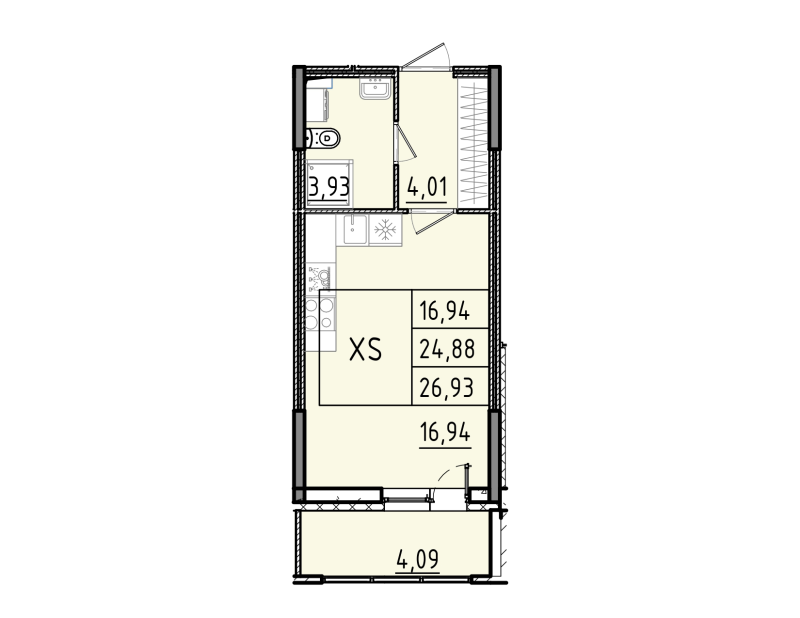 Квартира-студия, 26.93 м² в ЖК "Аквилон RekaPark" - планировка, фото №1