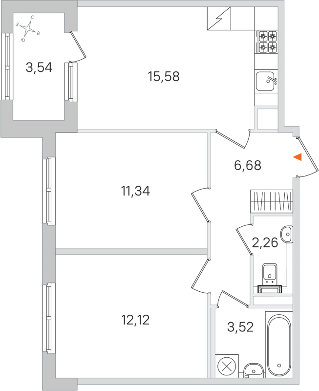3-комнатная (Евро) квартира, 51.5 м² в ЖК "Дубровский" - планировка, фото №1