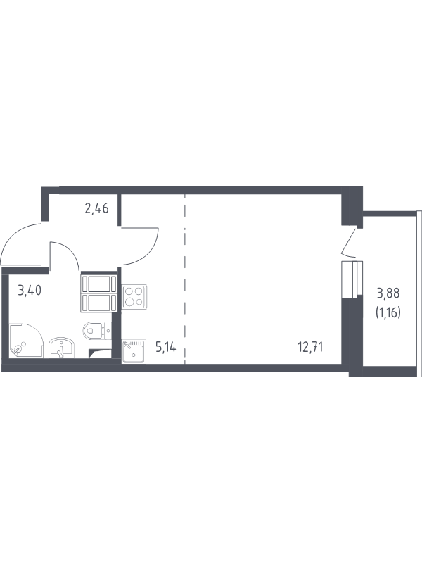 Квартира-студия, 24.87 м² в ЖК "Новое Колпино" - планировка, фото №1