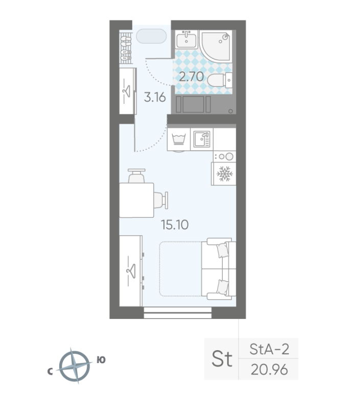 Квартира-студия, 20.6 м² - планировка, фото №1