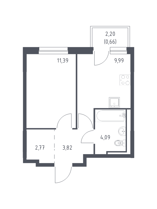 1-комнатная квартира, 32.72 м² в ЖК "Невская Долина" - планировка, фото №1
