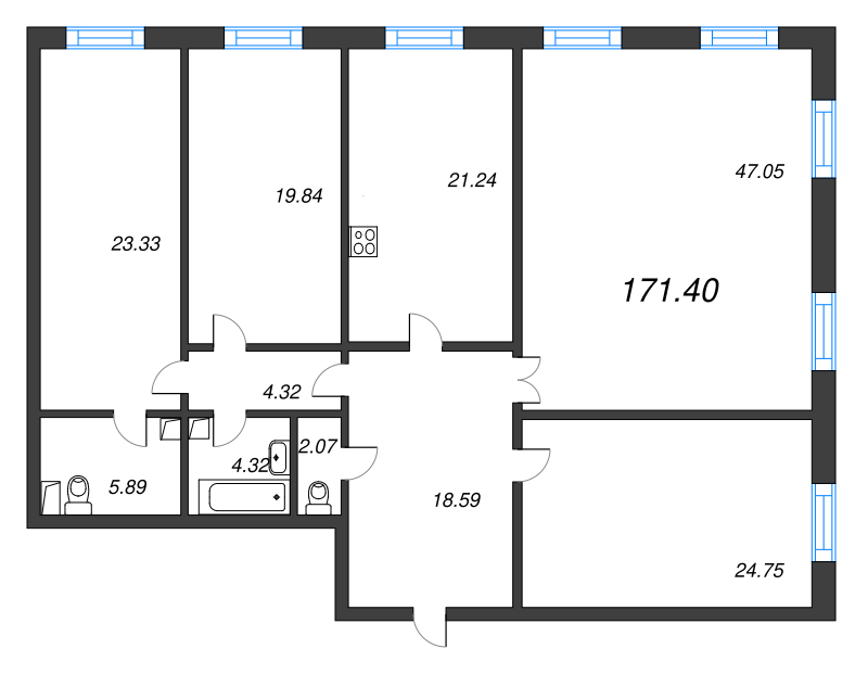 5-комнатная (Евро) квартира, 171.5 м² - планировка, фото №1