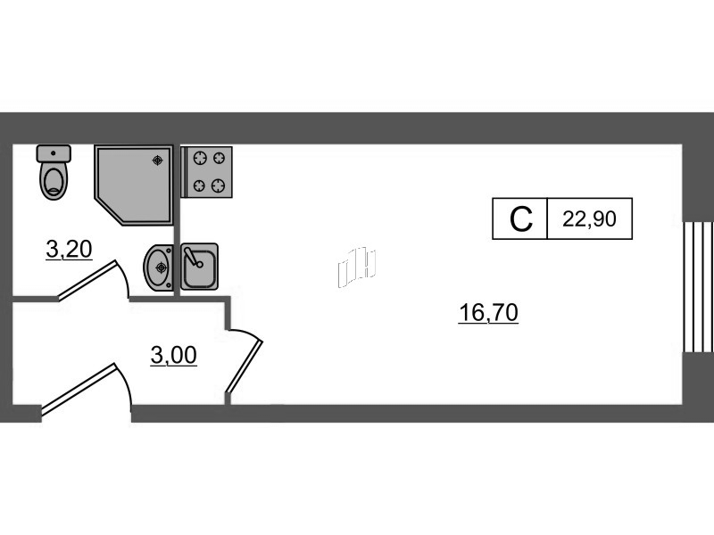 Квартира-студия, 22.9 м² в ЖК "PROMENADE" - планировка, фото №1