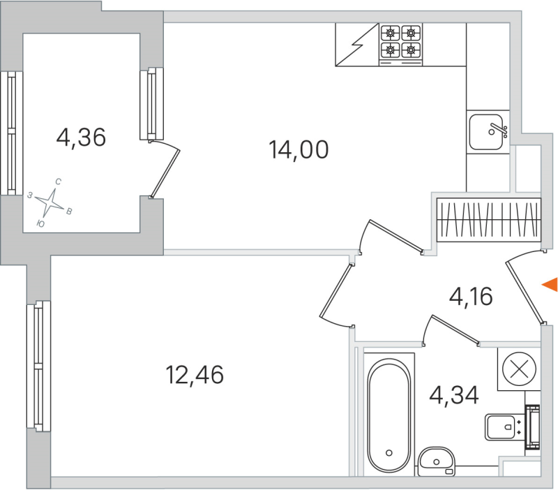 1-комнатная квартира, 34.96 м² в ЖК "Дубровский" - планировка, фото №1