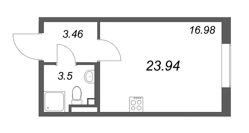 Квартира-студия, 23.94 м² в ЖК "Новая история" - планировка, фото №1