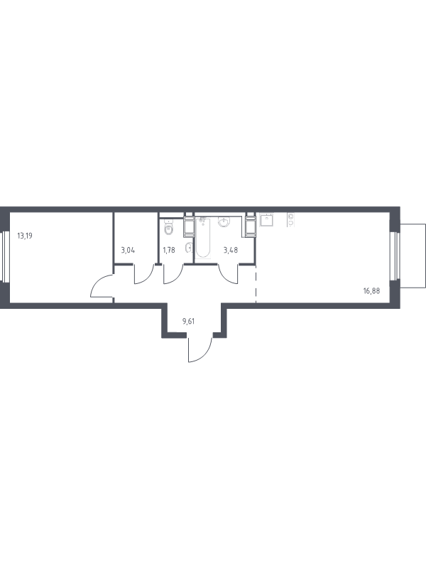 2-комнатная (Евро) квартира, 47.98 м² в ЖК "Квартал Торики" - планировка, фото №1