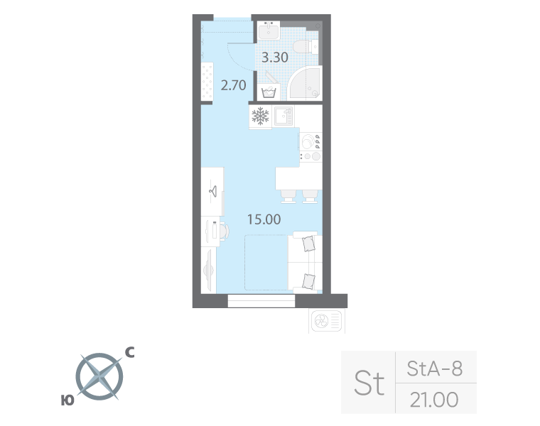 Квартира-студия, 21 м² в ЖК "Зеркальный ручей" - планировка, фото №1