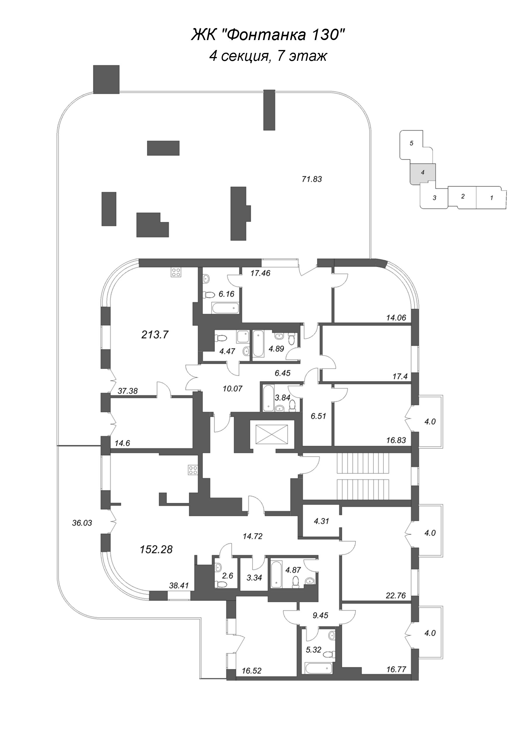 4-комнатная (Евро) квартира, 152.28 м² в ЖК "Фонтанка 130" - планировка этажа