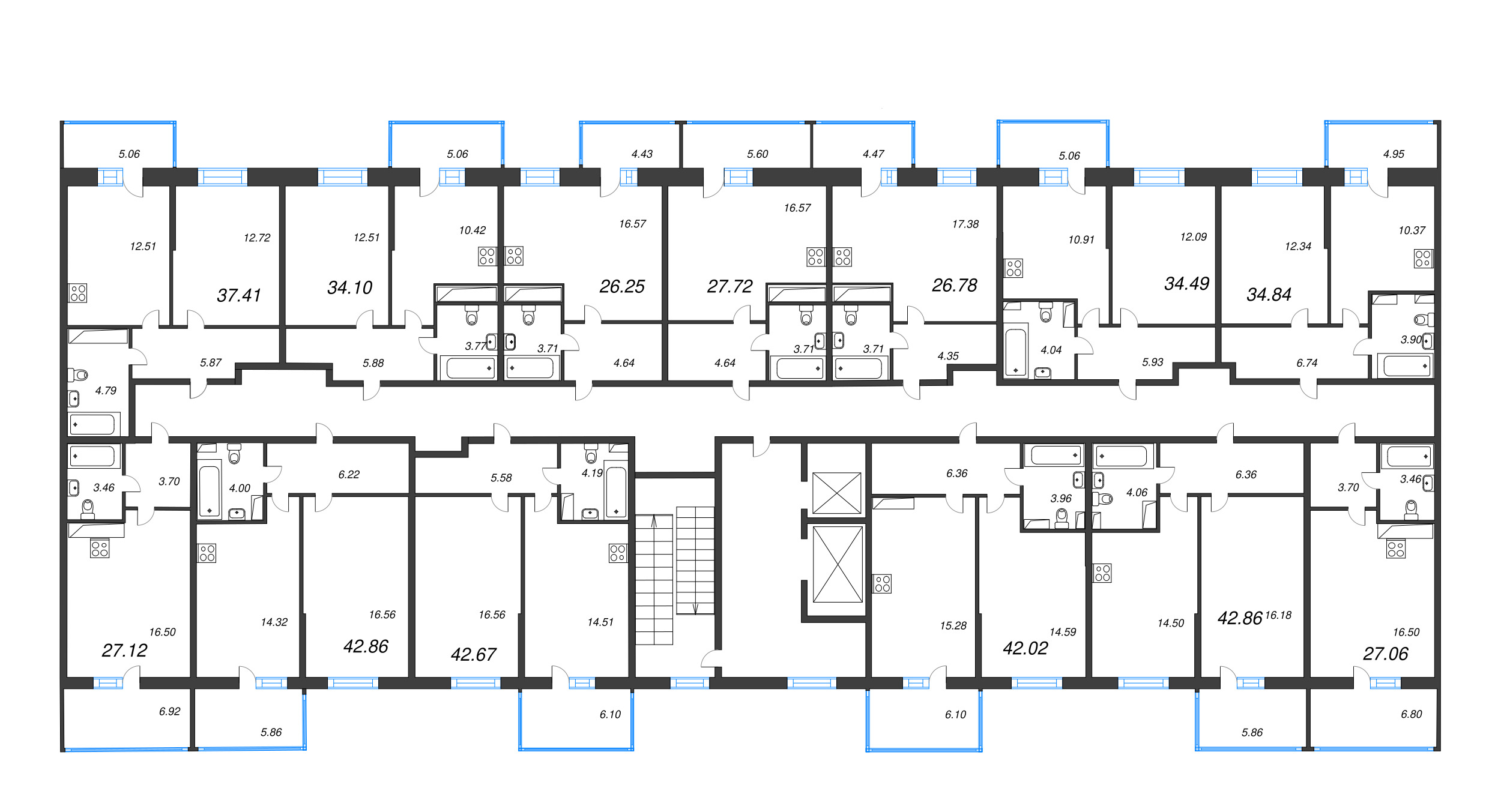 2-комнатная (Евро) квартира, 42.02 м² - планировка этажа