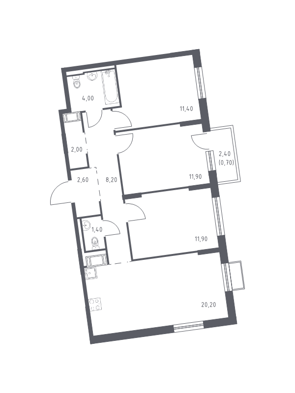 4-комнатная (Евро) квартира, 73.4 м² - планировка, фото №1