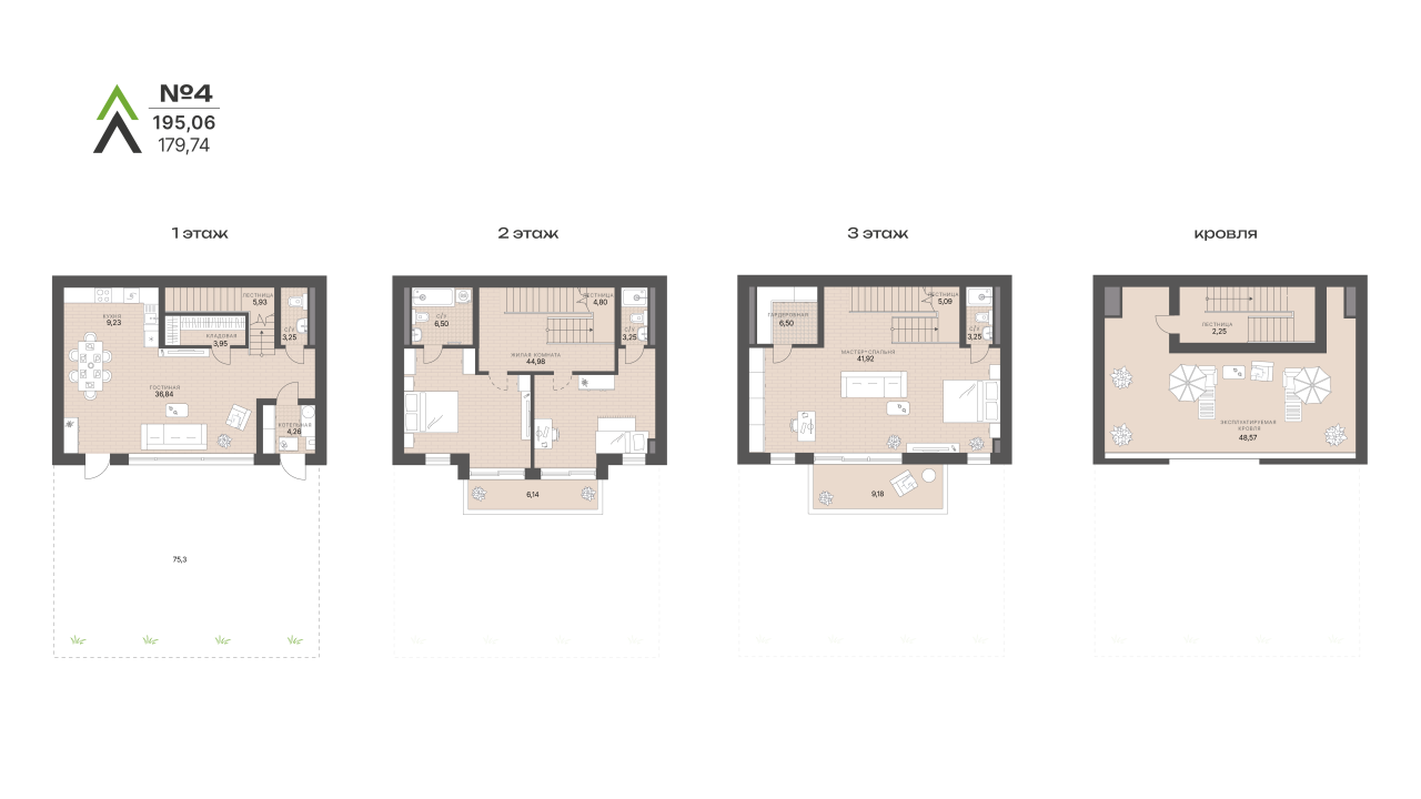 4-комнатная (Евро) квартира, 195.1 м² в ЖК "Северная лисица" - планировка, фото №1