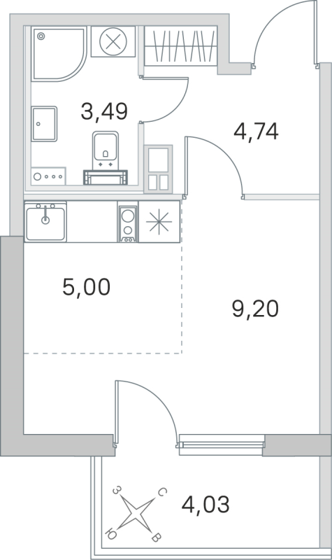 Квартира-студия, 22.43 м² в ЖК "Любоград" - планировка, фото №1
