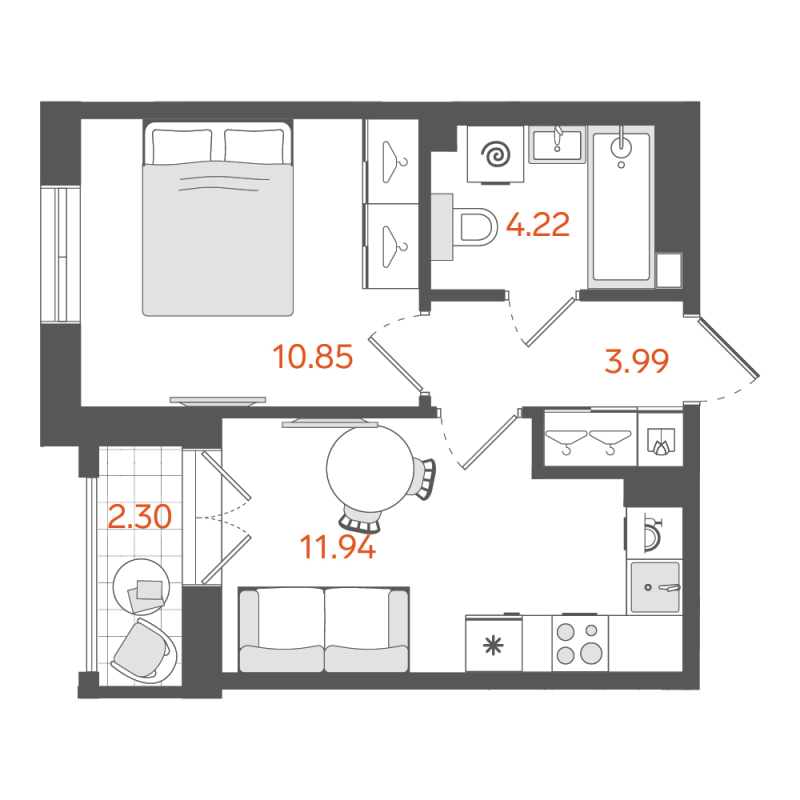 1-комнатная квартира, 32.15 м² в ЖК "STAVNI Обводный" - планировка, фото №1