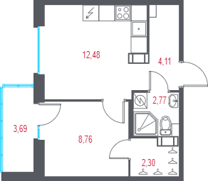 1-комнатная квартира, 32.27 м² в ЖК "Город-спутник Южный" - планировка, фото №1