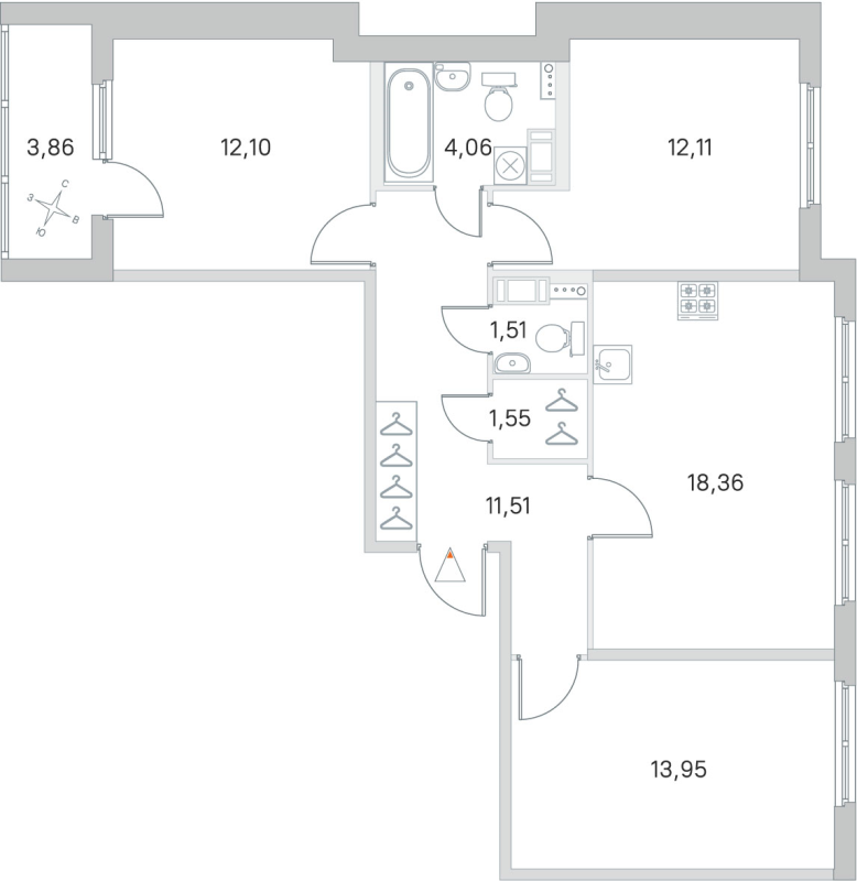 4-комнатная (Евро) квартира, 75.15 м² в ЖК "Любоград" - планировка, фото №1