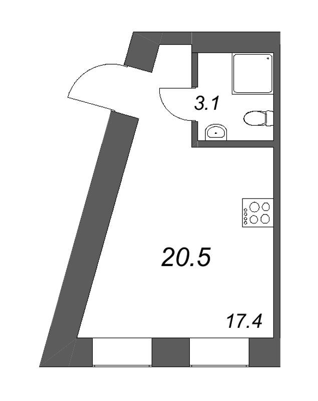 Квартира-студия, 20.5 м² в ЖК "Проект 6/3" - планировка, фото №1