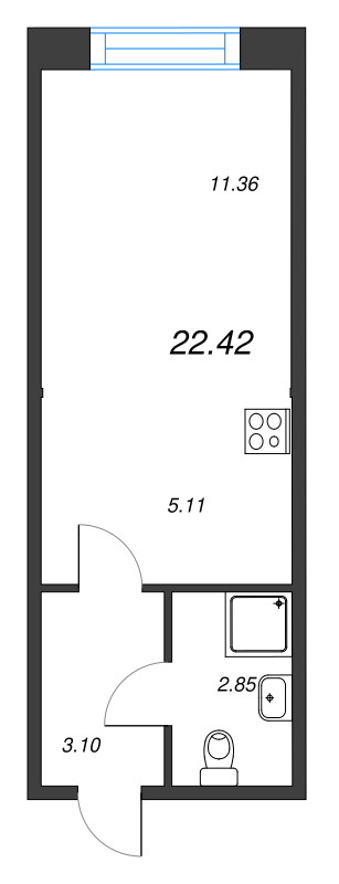 1-комнатная квартира, 22.42 м² в ЖК "Капральский берег" - планировка, фото №1