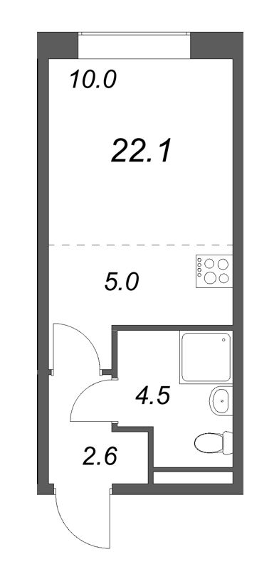 Квартира-студия, 22.1 м² в ЖК "Пулково Lake" - планировка, фото №1