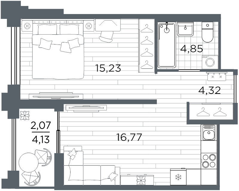 2-комнатная (Евро) квартира, 43.24 м² в ЖК "Ассамблея" - планировка, фото №1