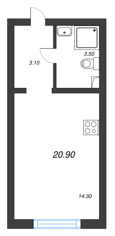 Квартира-студия, 20.9 м² в ЖК "Ручьи" - планировка, фото №1