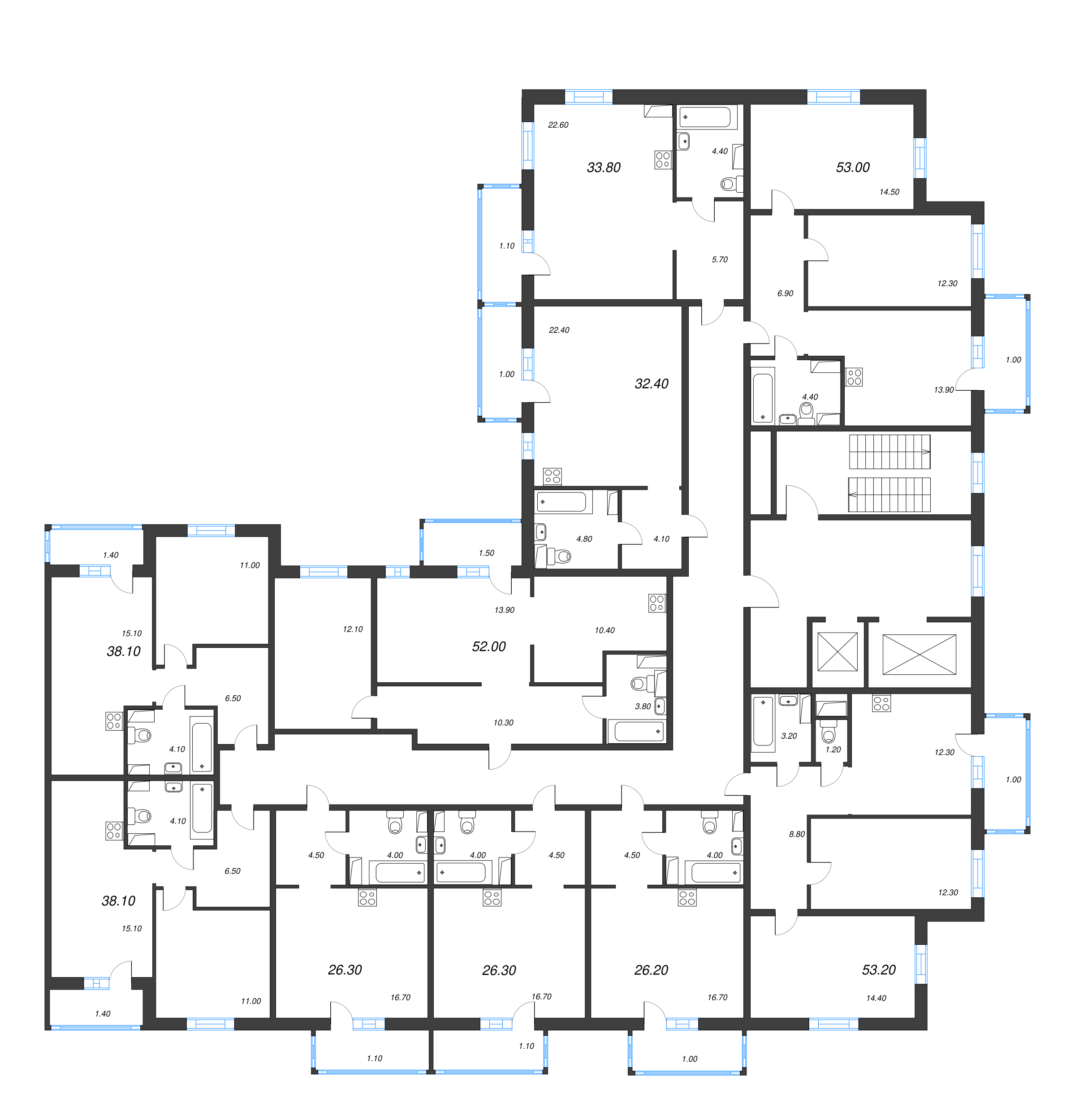 2-комнатная квартира, 53 м² в ЖК "Ветер перемен 2" - планировка этажа