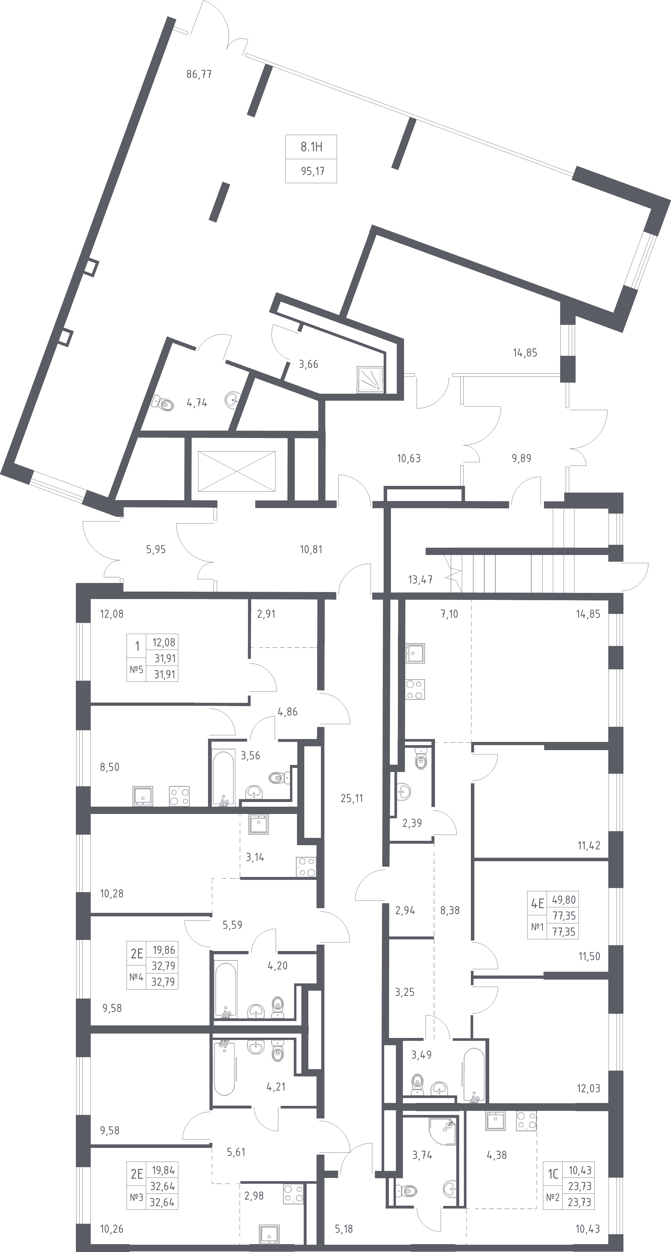 1-комнатная квартира, 31.91 м² - планировка этажа