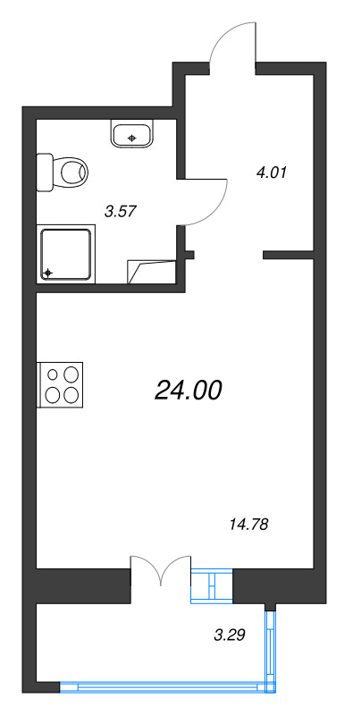 Квартира-студия, 24 м² - планировка, фото №1