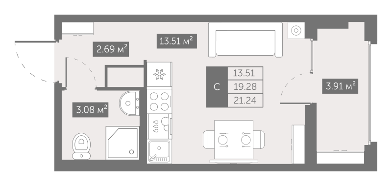 Квартира-студия, 21.24 м² в ЖК "UP-квартал Новый Московский" - планировка, фото №1