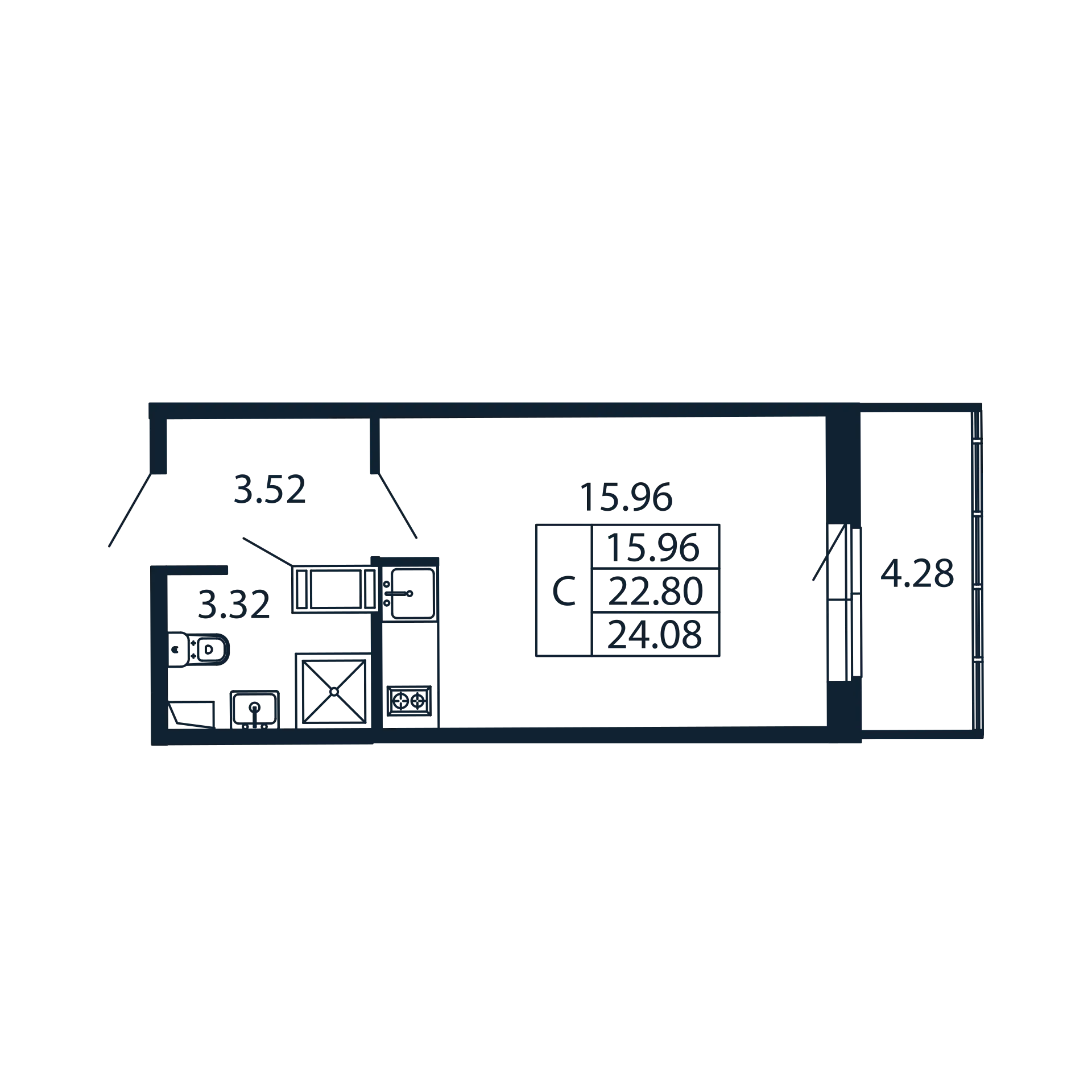 Квартира-студия, 22.8 м² в ЖК "Полис ЛАВрики" - планировка, фото №1