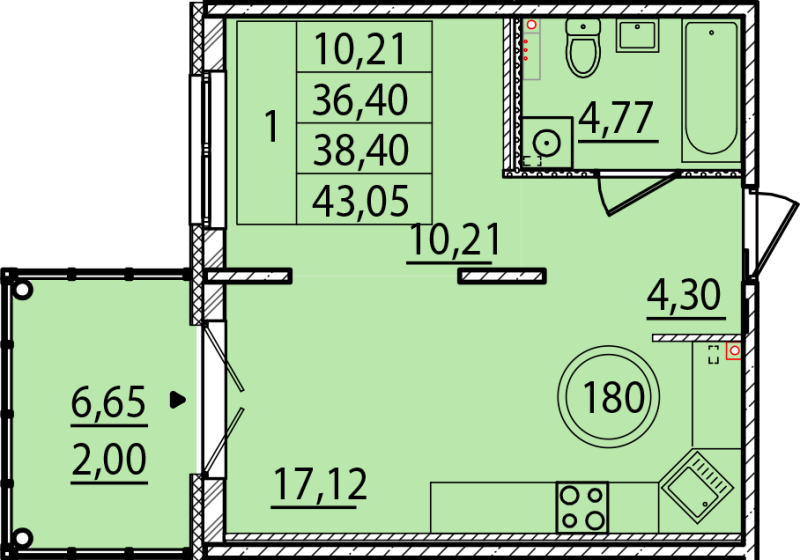2-комнатная (Евро) квартира, 36.4 м² в ЖК "Образцовый квартал 15" - планировка, фото №1