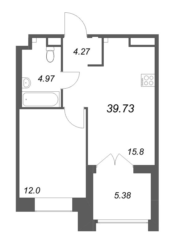 2-комнатная (Евро) квартира, 39.73 м² в ЖК "Ranta Residence" - планировка, фото №1