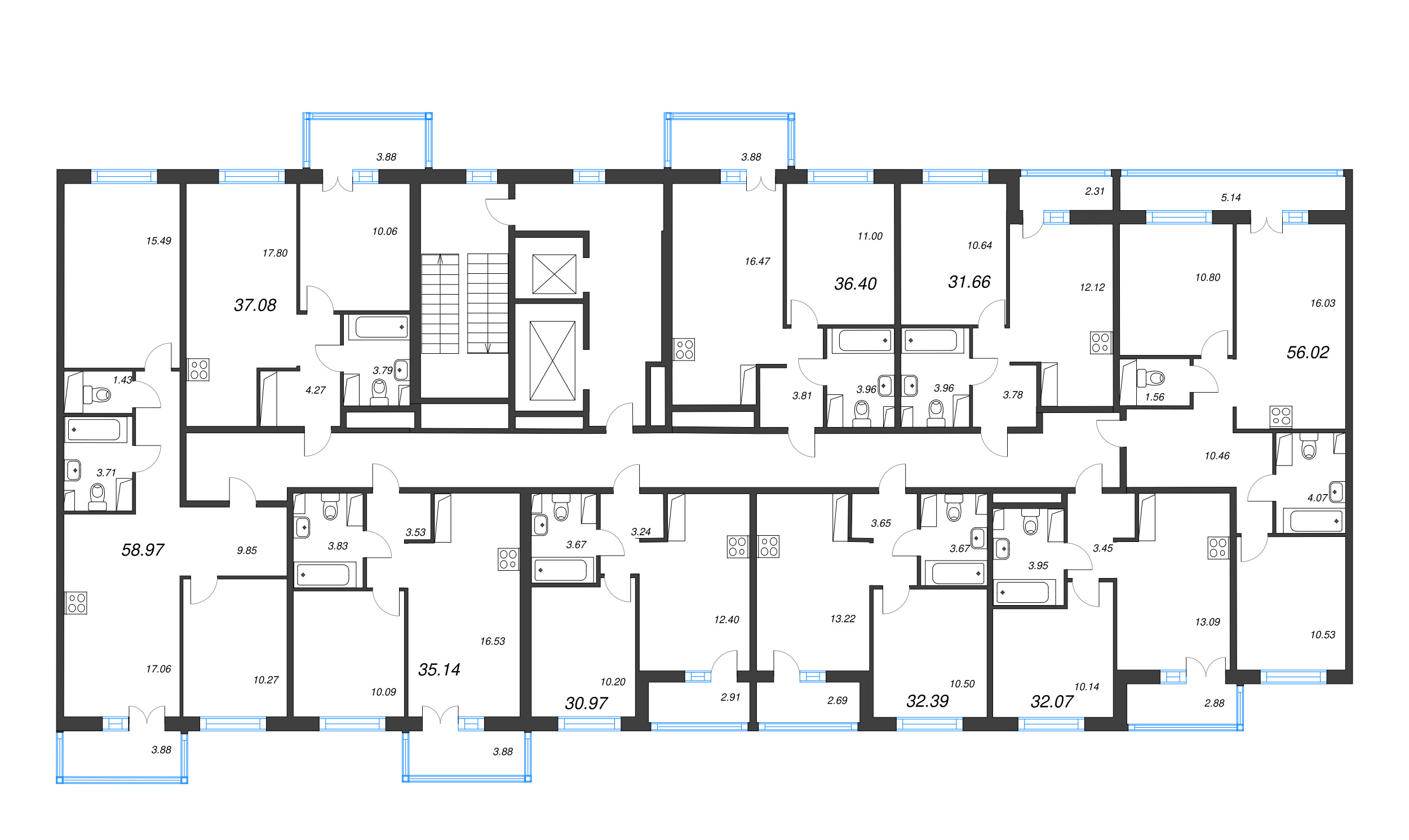 1-комнатная квартира, 31.66 м² в ЖК "Кронунг Янино" - планировка этажа