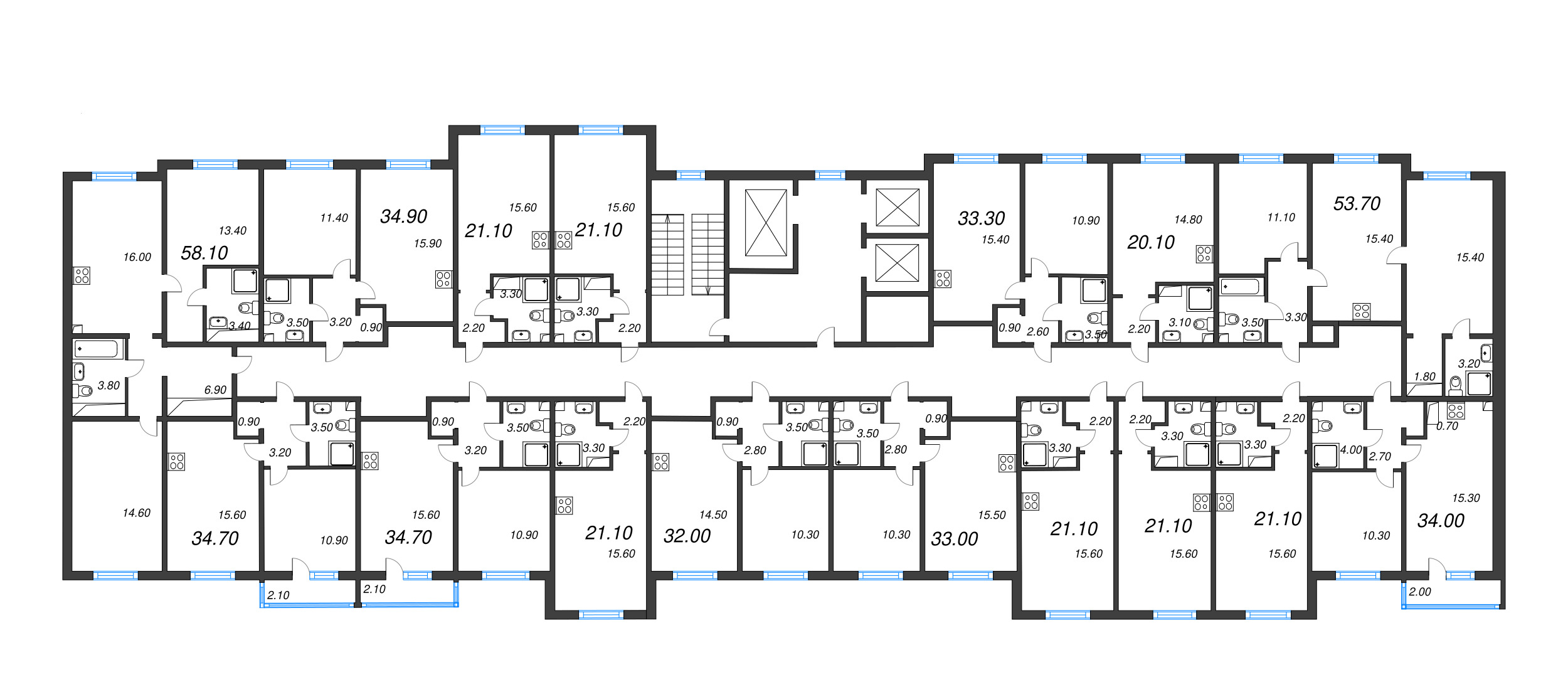 1-комнатная квартира, 32 м² в ЖК "Дыбенко Парк" - планировка этажа