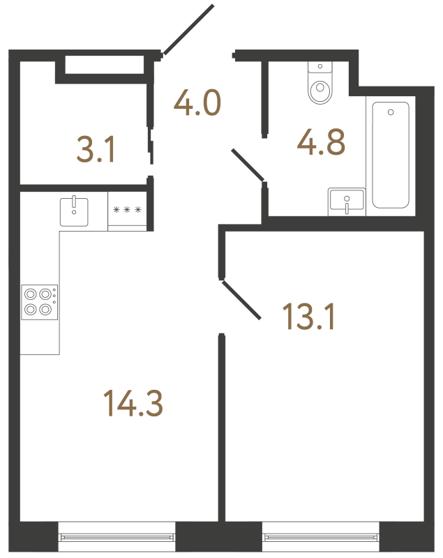 1-комнатная квартира, 39.3 м² в ЖК "Передвижники 2" - планировка, фото №1