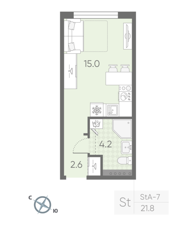 Квартира-студия, 21.8 м² в ЖК "Пулково Lake" - планировка, фото №1