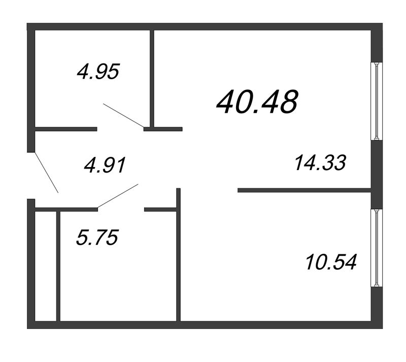1-комнатная квартира, 40.48 м² в ЖК "ПРО'МОЛОDОСТЬ" - планировка, фото №1