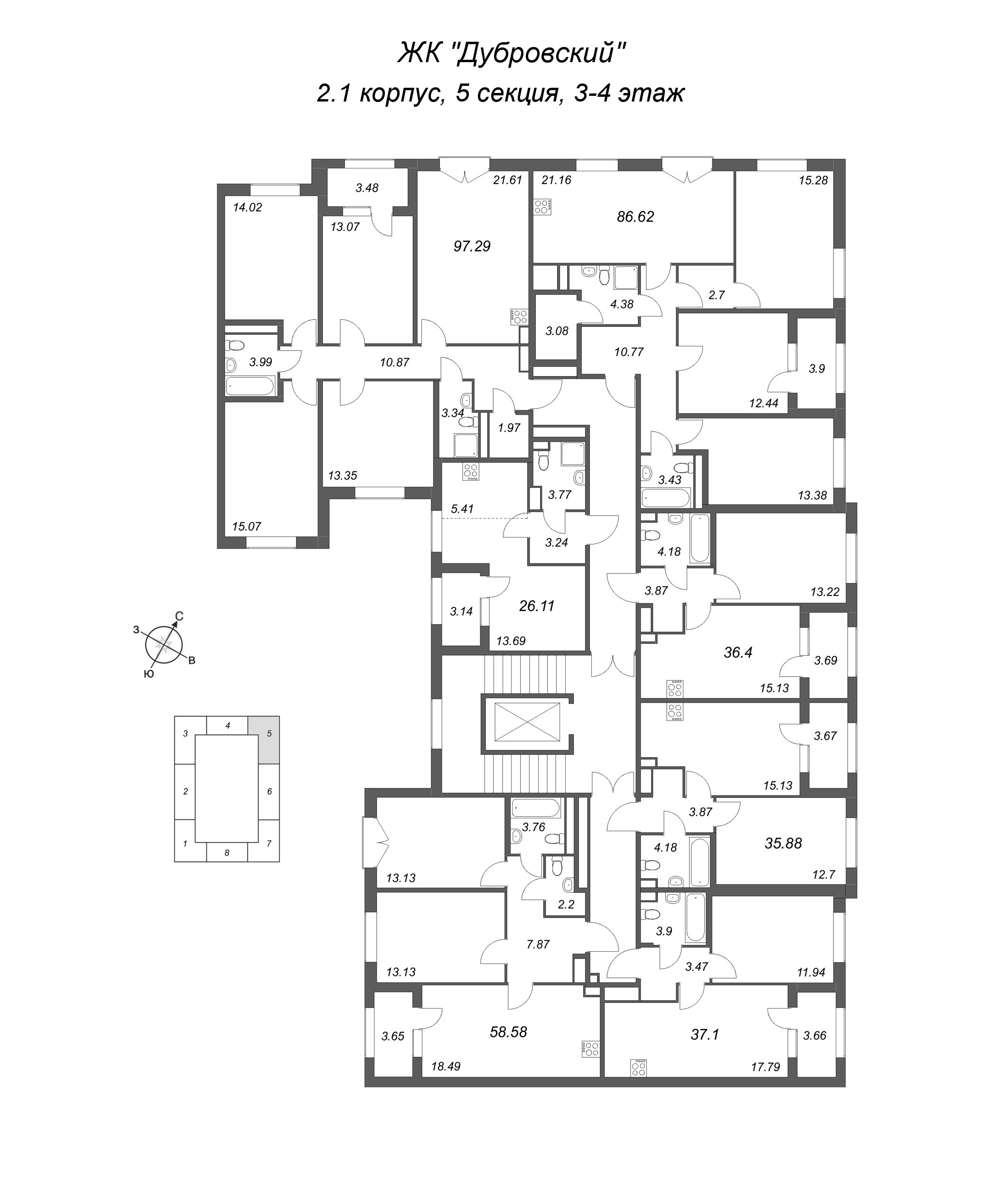 Квартира-студия, 26.11 м² в ЖК "Дубровский" - планировка этажа