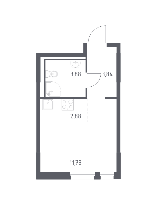 Квартира-студия, 22.38 м² - планировка, фото №1