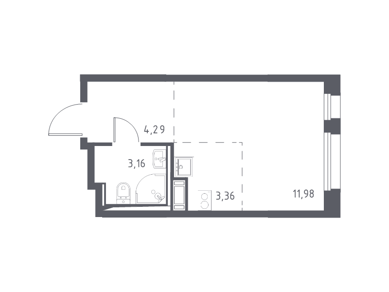 Квартира-студия, 22.79 м² - планировка, фото №1