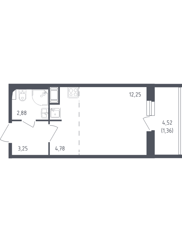 Квартира-студия, 24.52 м² - планировка, фото №1