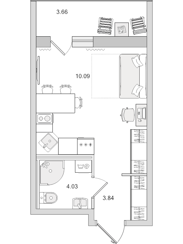 2-комнатная (Евро) квартира, 33.82 м² в ЖК "Новые горизонты" - планировка, фото №1