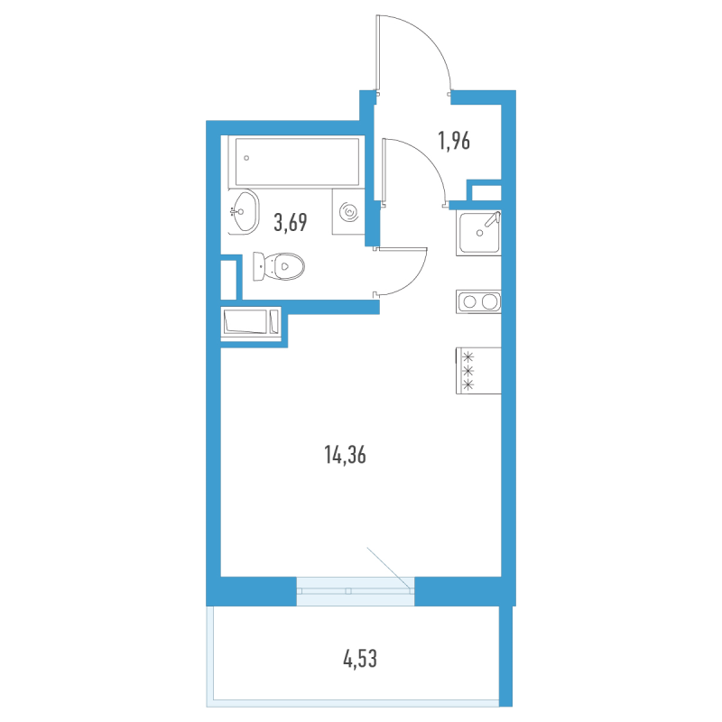 Квартира-студия, 20.85 м² в ЖК "Аэросити" - планировка, фото №1
