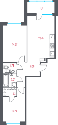 3-комнатная (Евро) квартира, 58.97 м² в ЖК "Город-спутник Южный" - планировка, фото №1