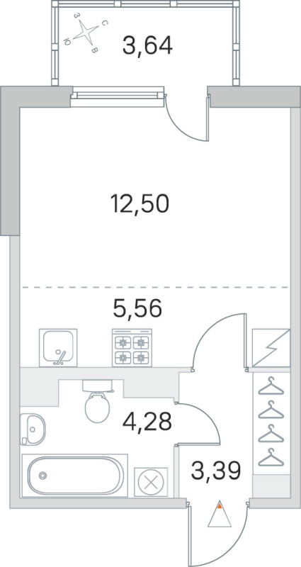 Квартира-студия, 25.73 м² - планировка, фото №1